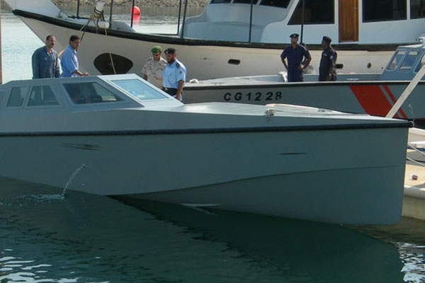12.5m military interceptor at dock